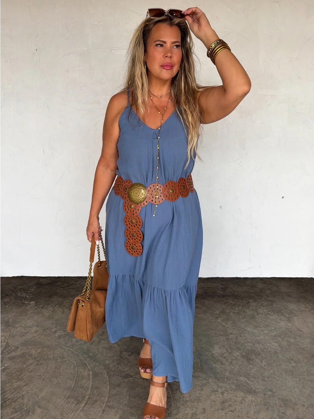 NWT 100% Cotton Sleeveless Blue V-Neck Maxi Dress